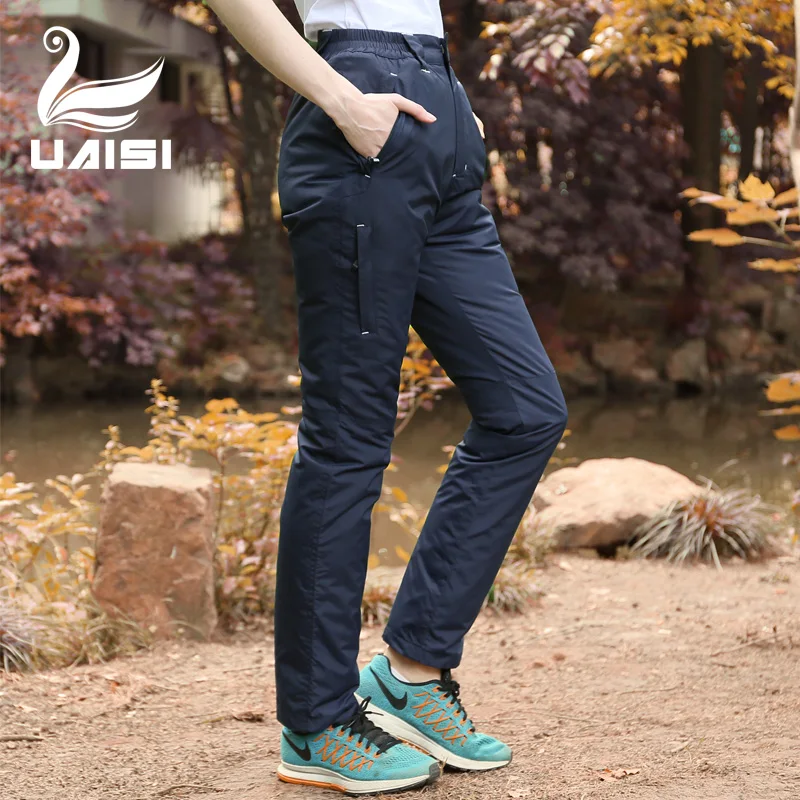 UAISI новые женские толстые пуховые брюки на молнии зимние куртки белые гусиные для