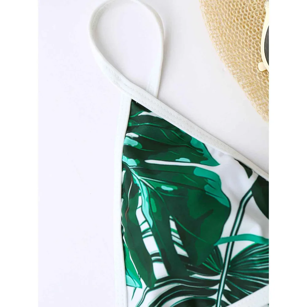 ZAFUL Новинки для женщин Высокая Талия Tropical Leaf Print комплект бикини пикантные женские Купальники для малышек Кружево растительного спагетти Бретели для нижнего белья купальники