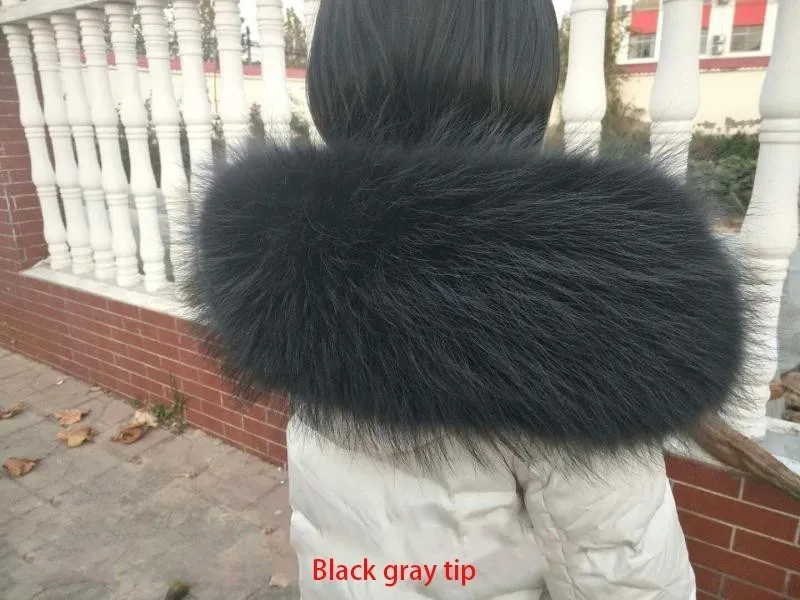 Black gray tip Женская куртка с воротником из натурального меха енота; сезон осень-зима; Новинка; Модный удобный теплый шарф; куртка; шаль большого размера; воротник; Лидер продаж - Цвет: Black gray tip
