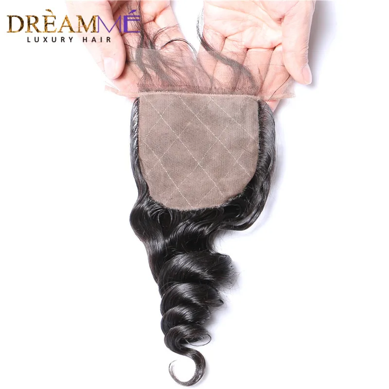 Dreamme волосы свободная волна перуанские волосы remy шелковая основа Закрытие 4*4 закрытие отбеленные узлы с волосами младенца естественная линия волос