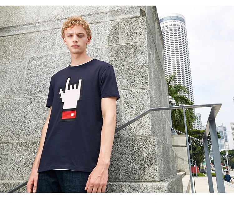 JackJones Мужская футболка из хлопка с принтом, футболка с короткими рукавами, мужская одежда 219101555