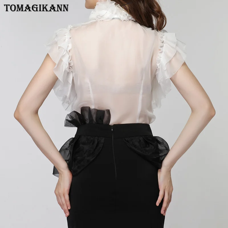 Летняя женская шифоновая блузка рубашка сексуальная прозрачная Женская Офисная