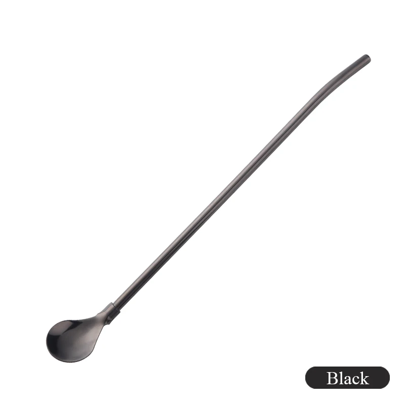 black-2pcs 2 шт., длинная соломенная ложка, цветная, 304, нержавеющая сталь, многоразовые, для питья, соломенные ложки, перемешивающие, для меда, бара, аксессуары, вечерние, поставка - Цвет: black-2pcs