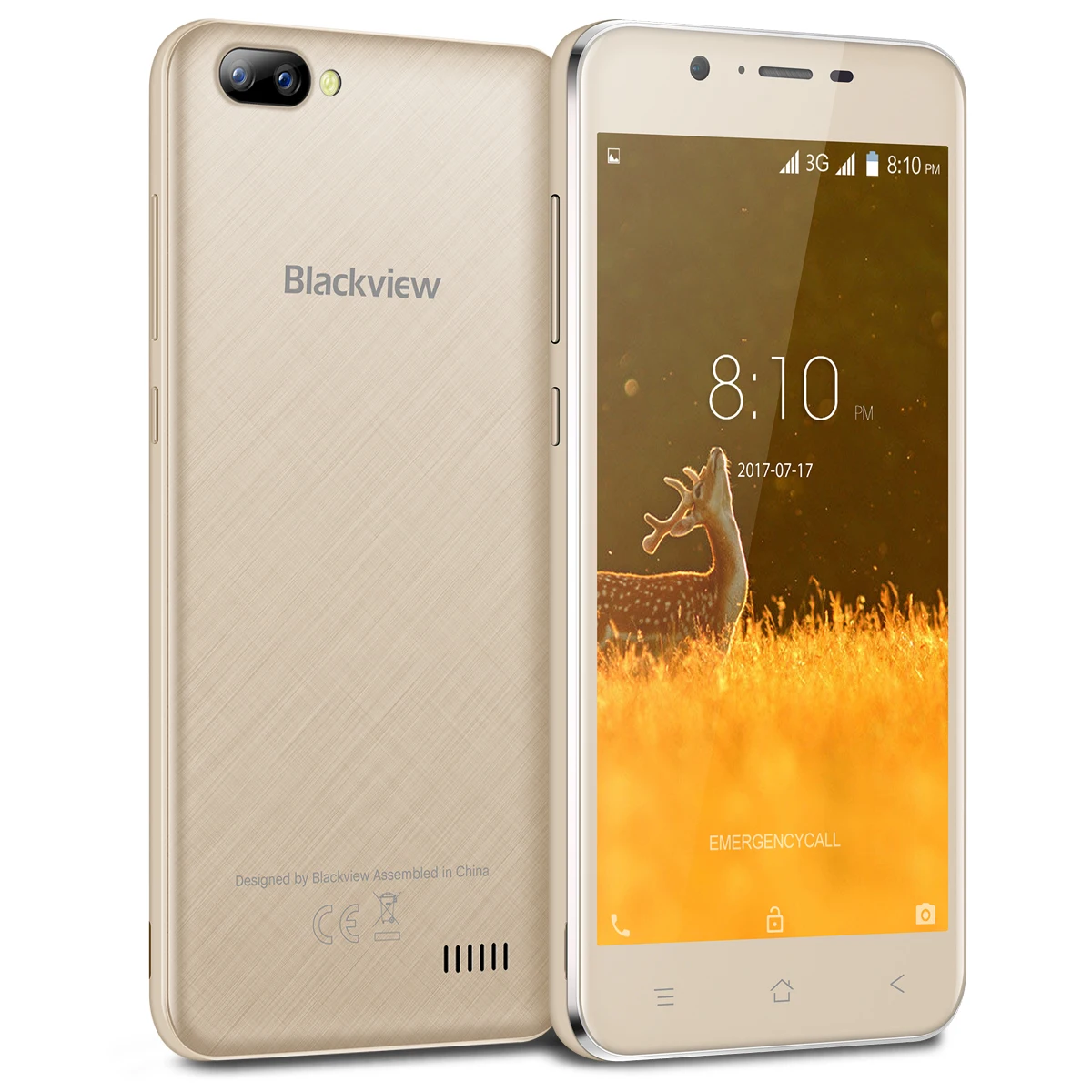 GOld Blackview A7 мобильный телефон Android 7,0 MTK6580A четырехъядерный 5," 1 ГБ 8 ГБ 3 камеры 3g WCDMA 2800 мАч Dual SIM смартфон - Цвет: GOld