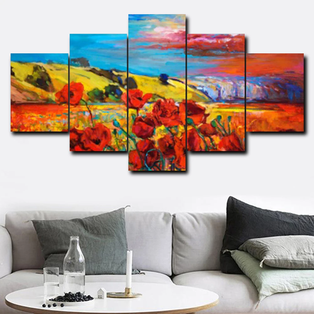 Abstract Modern Popular Wall Art Vintage Canvas Oil Painting Cartoon Animal 5 Panel Posters For Home Living Room Decor No Frame | Дом и сад