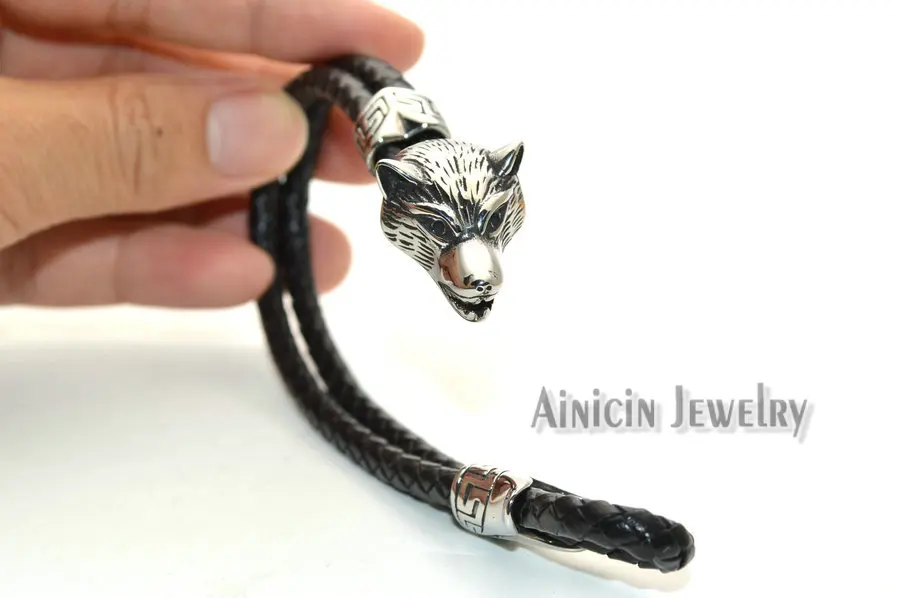Браслеты из натуральной кожи с головой волка 8 дюймов|Браслеты голограммой| |
