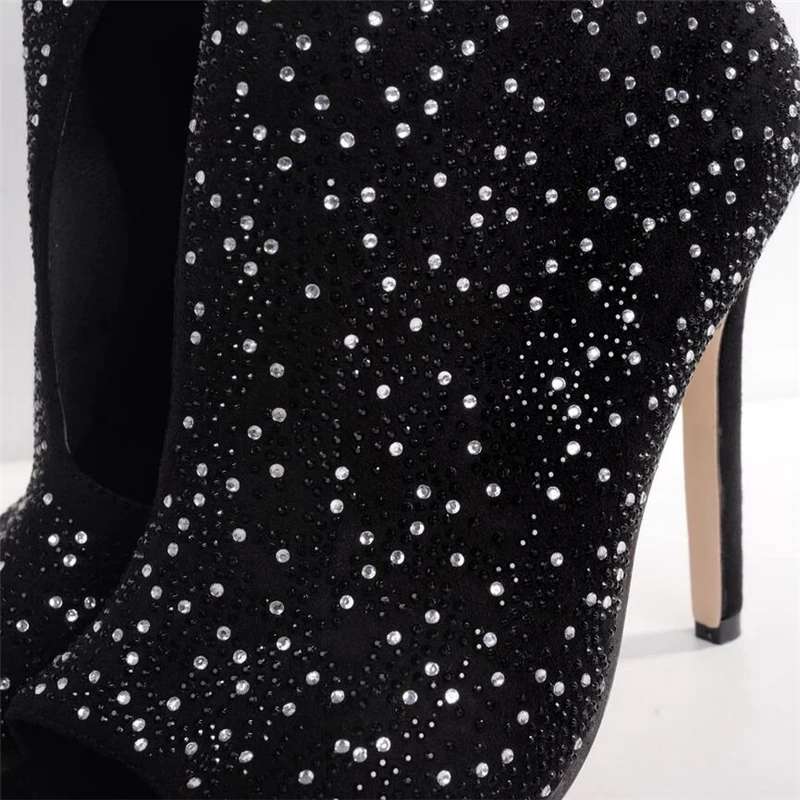 DiJiGirls Summer Fashion High Heel Women Sandals Quality Flock Rhinestone Cool Boots Banquet Shoes Fish Mouth Heels | Обувь