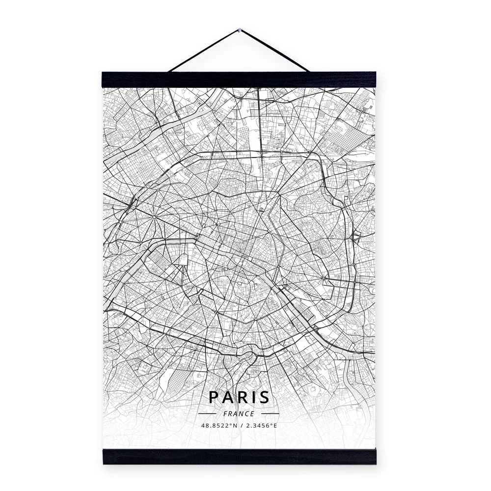 

Paris, France City Map Wooden Framed Canvas Painting Home Decor Wall Art Print Pictures Poster Hanger