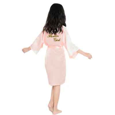 light pink BZEL/модный однотонный детский халат кимоно, халат подружки невесты, платье с цветочным узором для девочек Тонкий детский банный халат до колена детский халат - Цвет: light pink