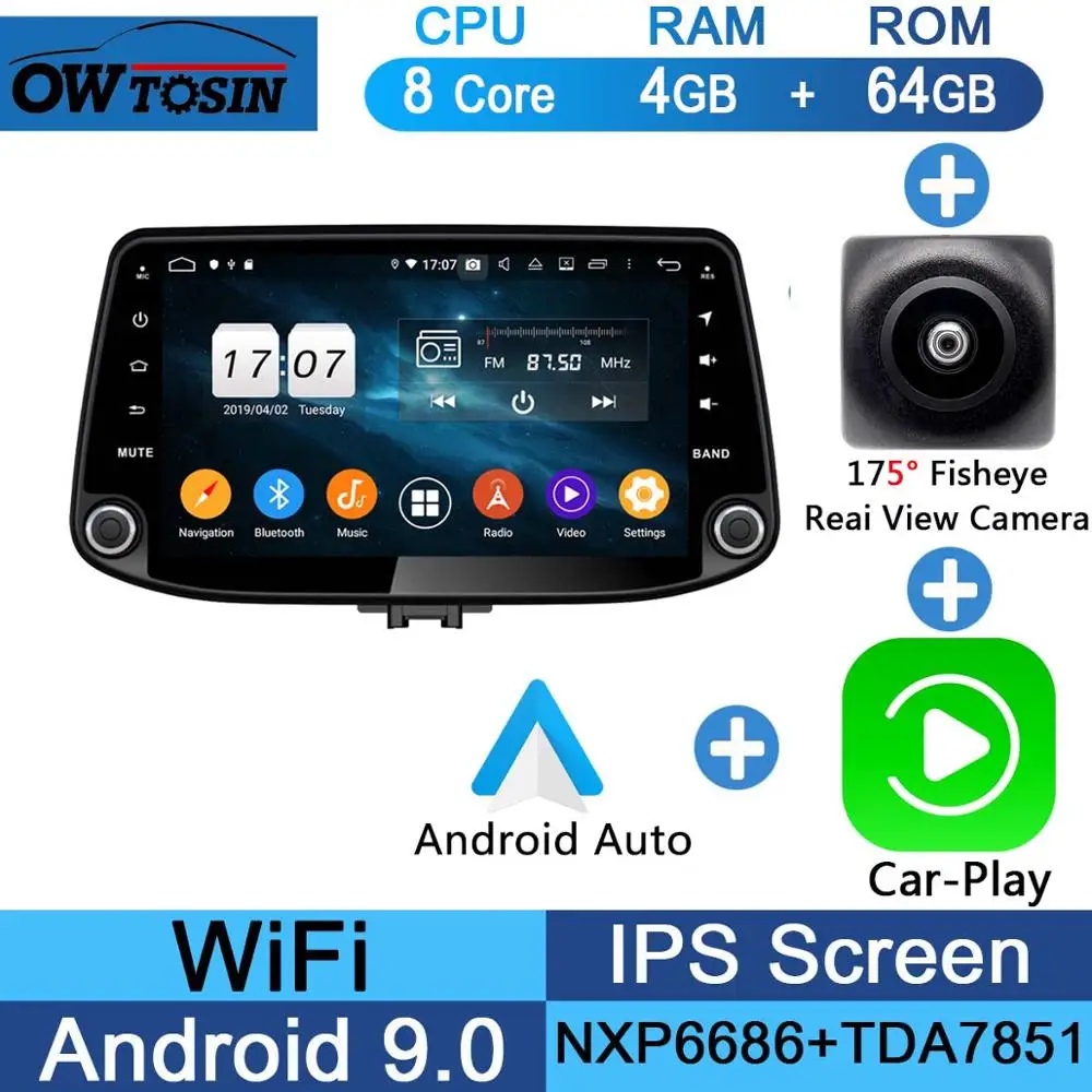 Fisheye Carplay n A " ips 8 ядерный 4 Гб+ 64 ГБ Android 9,0 автомобильный мультимедийный плеер для hyundai i30 gps навигация радио DSP CarPlay Parrot BT - Цвет: Fisheye Carplay n A