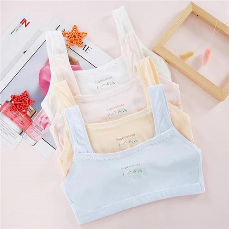 Хлопковый бюстгальтер для маленьких девочек детский с вышивкой цельный дышащий