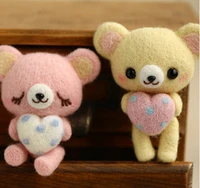 couple love bear cartoon animal set wool needlepoint kit wool felt needle felting decoration craft needlecraft diy handmade