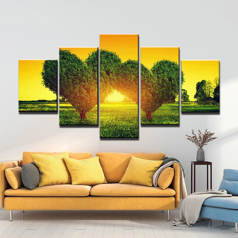 5 шт. настенная живопись на холсте с сердечками зеленые плакаты деревом принты