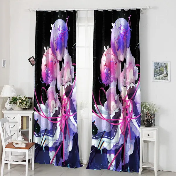 Окно занавеска из молочного волокна с рисунком мультфильма Re:Zero Anime Rem & Ram 120*200 см