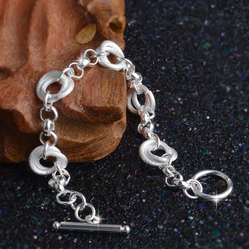 OMHXZJ Wholesale Personality Fashion Woman Girl Party Wedding Gift Silver Hollow Round Chain 925 Sterling Bracelet BR54 | Украшения и