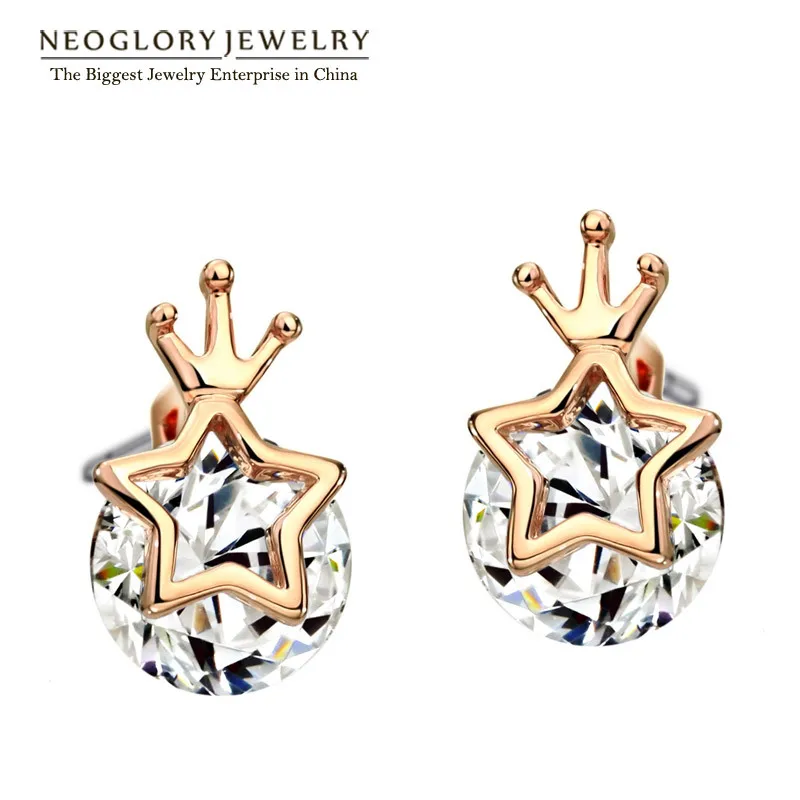Neoglory AAA циркон Звезда очаровательные серьги гвоздики для женщин розовое золото