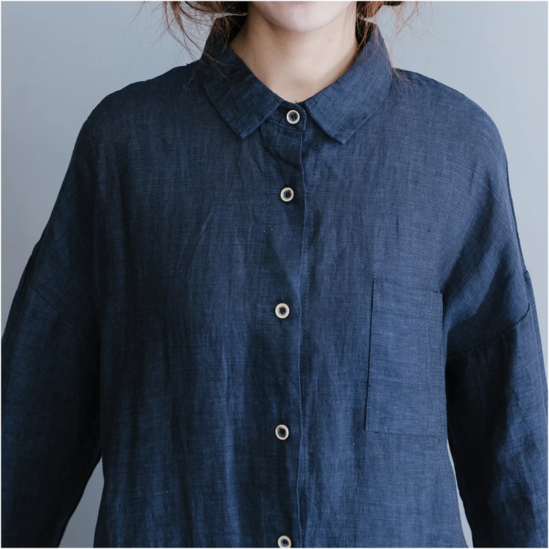 Женское винтажное платье-рубашка длинное платье из хлопка и льна с длинным