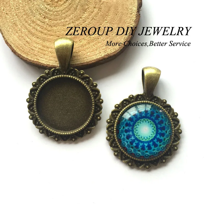 10 шт./лот 18 мм ожерелье с подвеской античная бронза серебро стекло Кабошон Пустые
