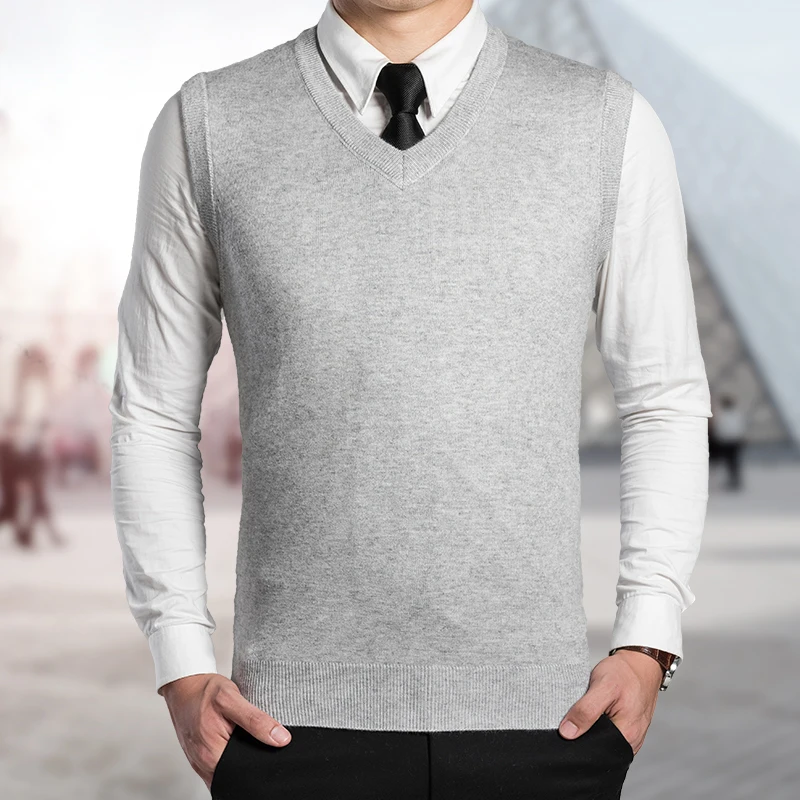 Мужской классический однотонный жилет без рукавов с v образным вырезом мужской