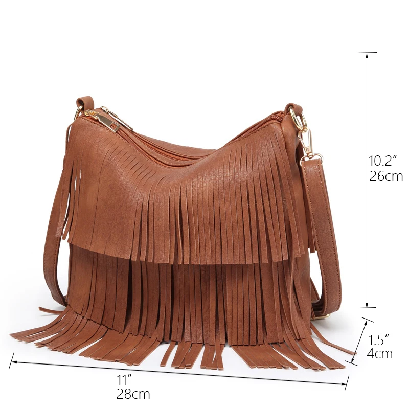 

Tinkin Vitange PU Leather Women Shoulder Bag Fashion Tassel Messenger Bag