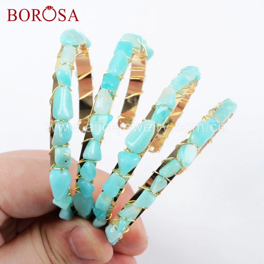 BOROSA Gold filled Природный Амазонит шнур для бус Обёрточная Бумага браслет синий