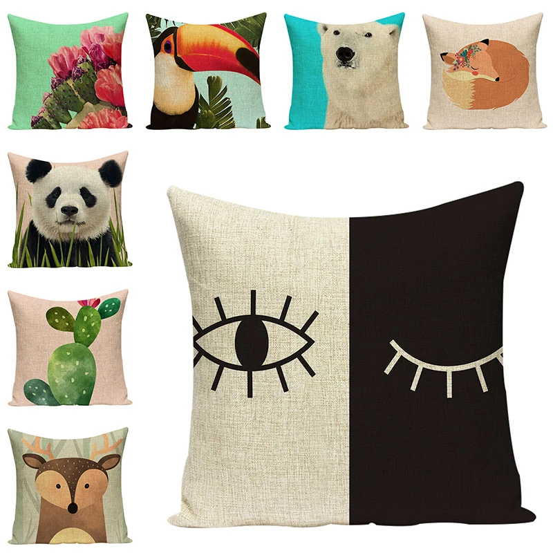 Мультяшный чехол для подушки с изображением животных Декоративные Чехлы на