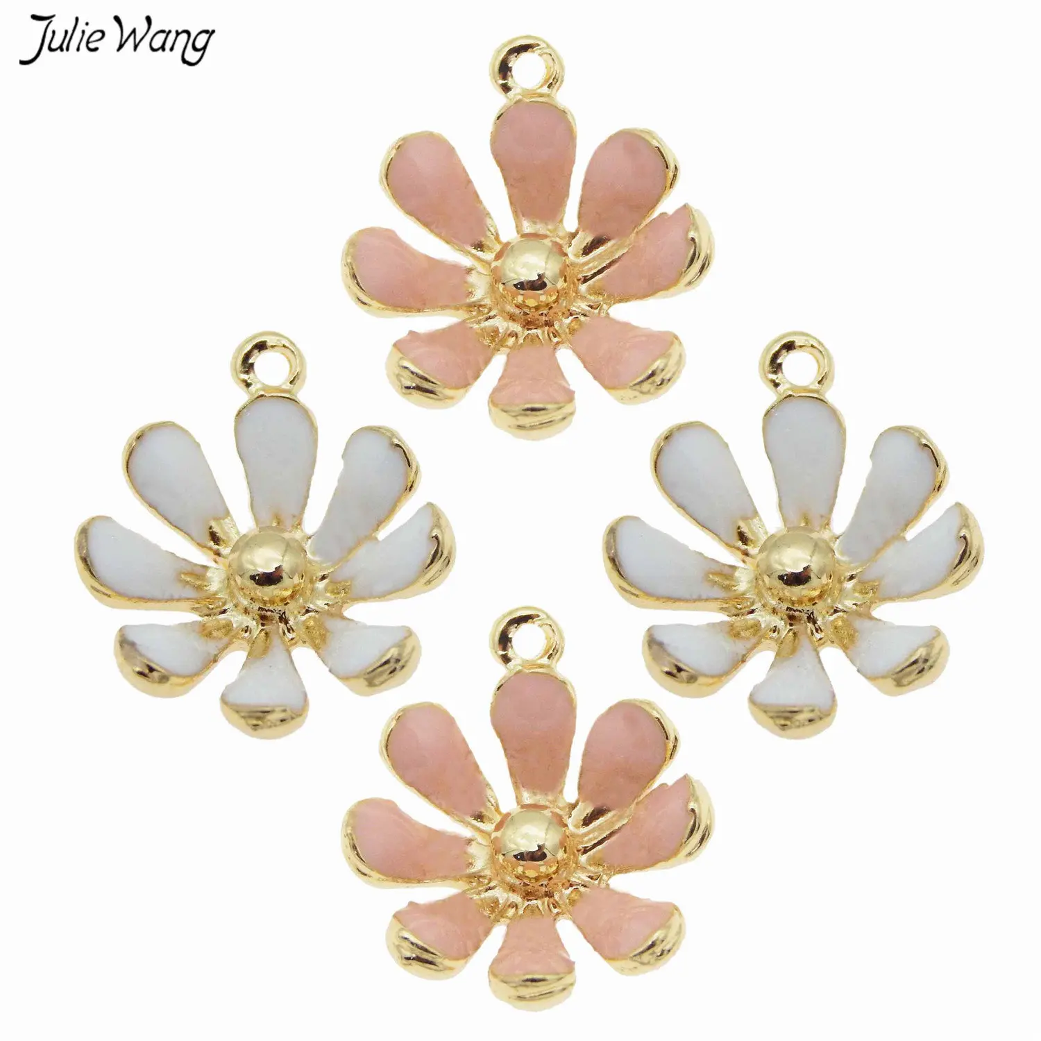 

Julie Wang 10pcs/lot Cute Enamel Zinc Alloy Daisy Flower Charms Pendant For DIY Bracelet Earring Finding Accessory