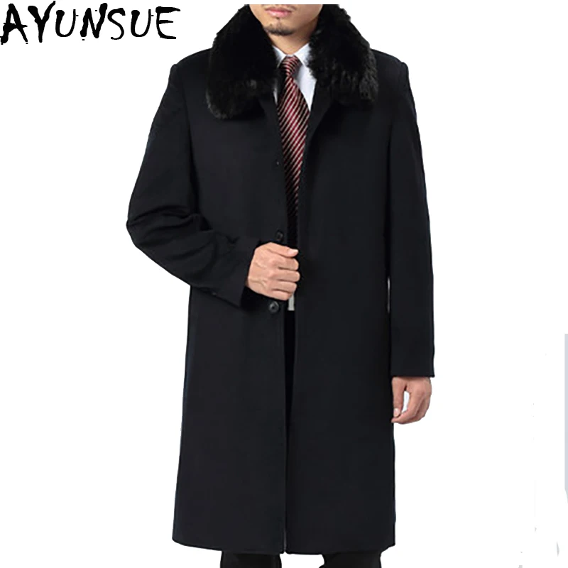 Зимнее шерстяное пальто AYUNSUE мужские куртки супертеплая длинная парка мужское с