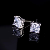 clear square cut stud earrings white gold filled womens mens earrings gift 6mm