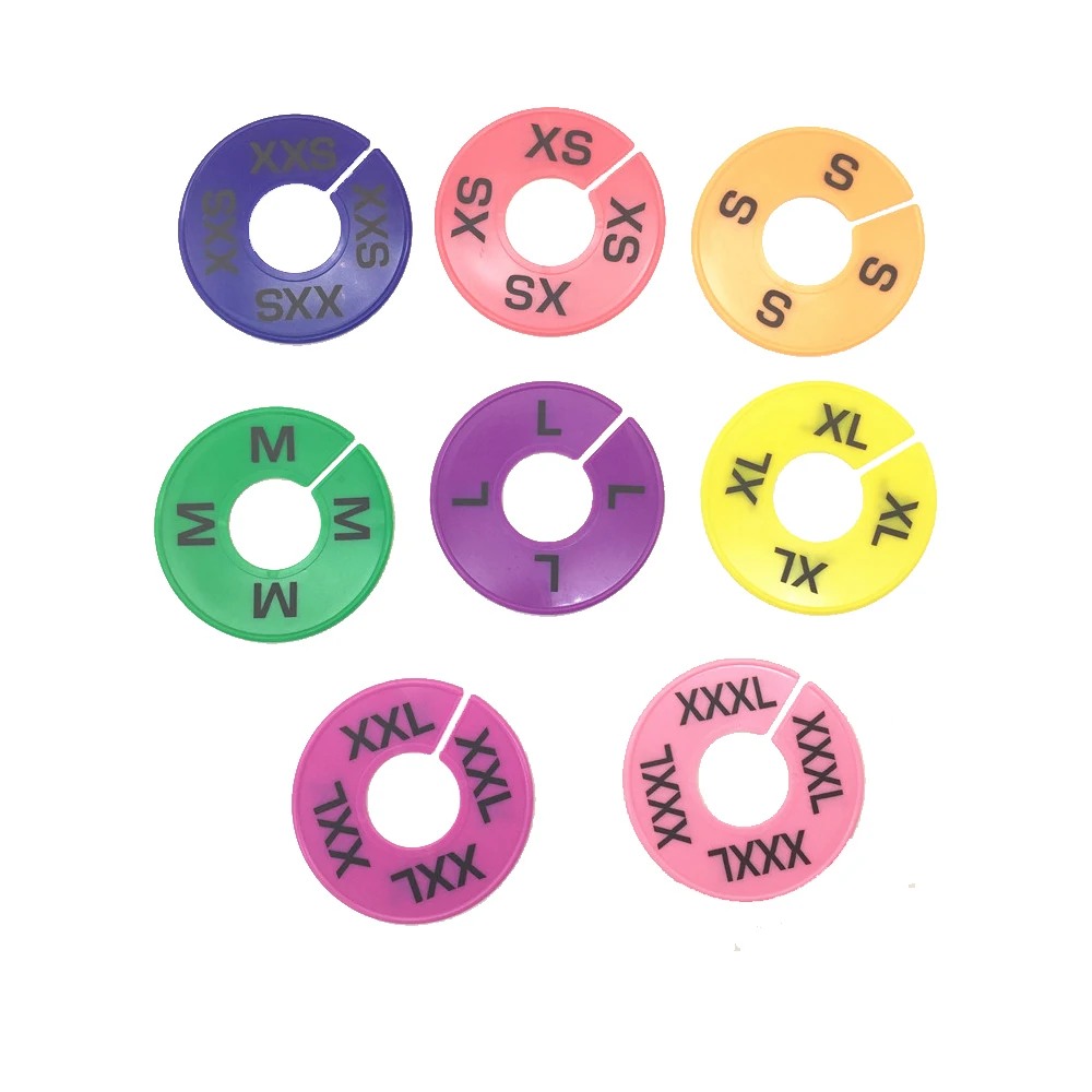 

21Pieces XXS to XXXL Colored Rack Size Divider Round Plastic Size Marker Clothes Rack Hanger Rails Size Tag Size Marking Ring