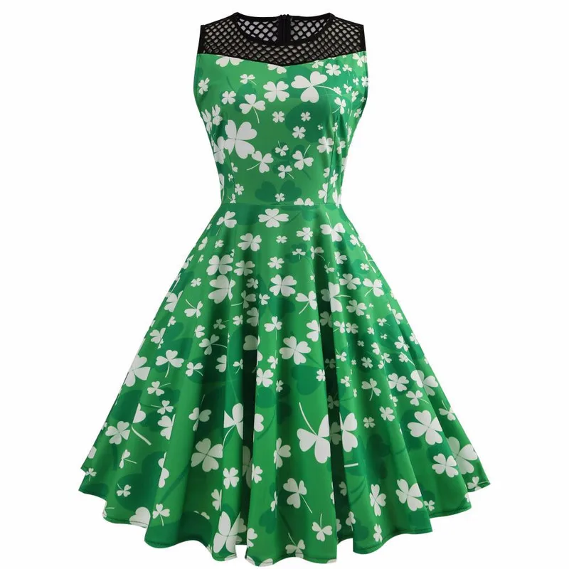 1950 S 60 модное зеленое платье Festa Frauen Kleid steat Sommer Rockabilly St Patricks Tag|Женские платья| |
