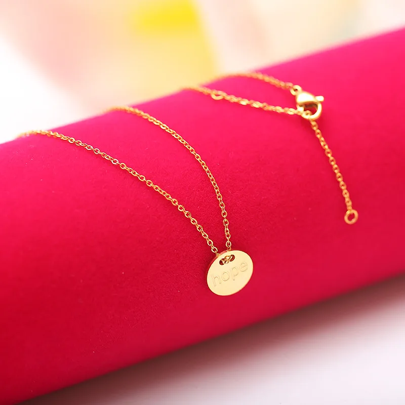 New Engraved letters hope necklace Gold chain Stainless Steel round pendant nameplate Inspirational | Украшения и аксессуары