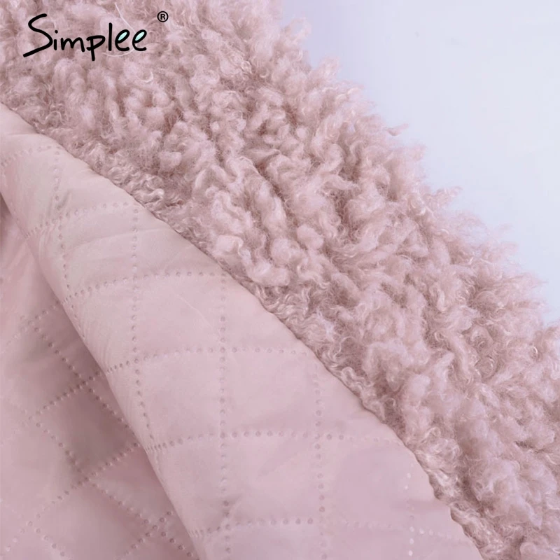 

Simplee Warm winter faux fur coat women Fashion streetwear solid long coat female 2018 new Pink casual autumn coat outerwear