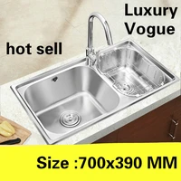 free shipping luxurious vogue small kitchen double groove sink do the dishes food grade 304 stainless steel 700x390 mm