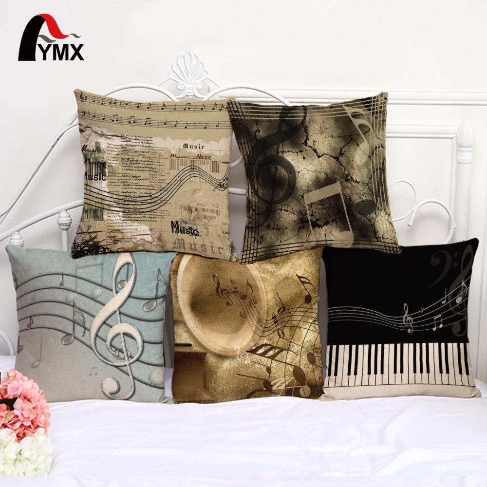 

18" Music Notes Printed Cotton and Linen Floating Window by Pillowcase Car Cushion Cover Decoration Waist Pad Sets