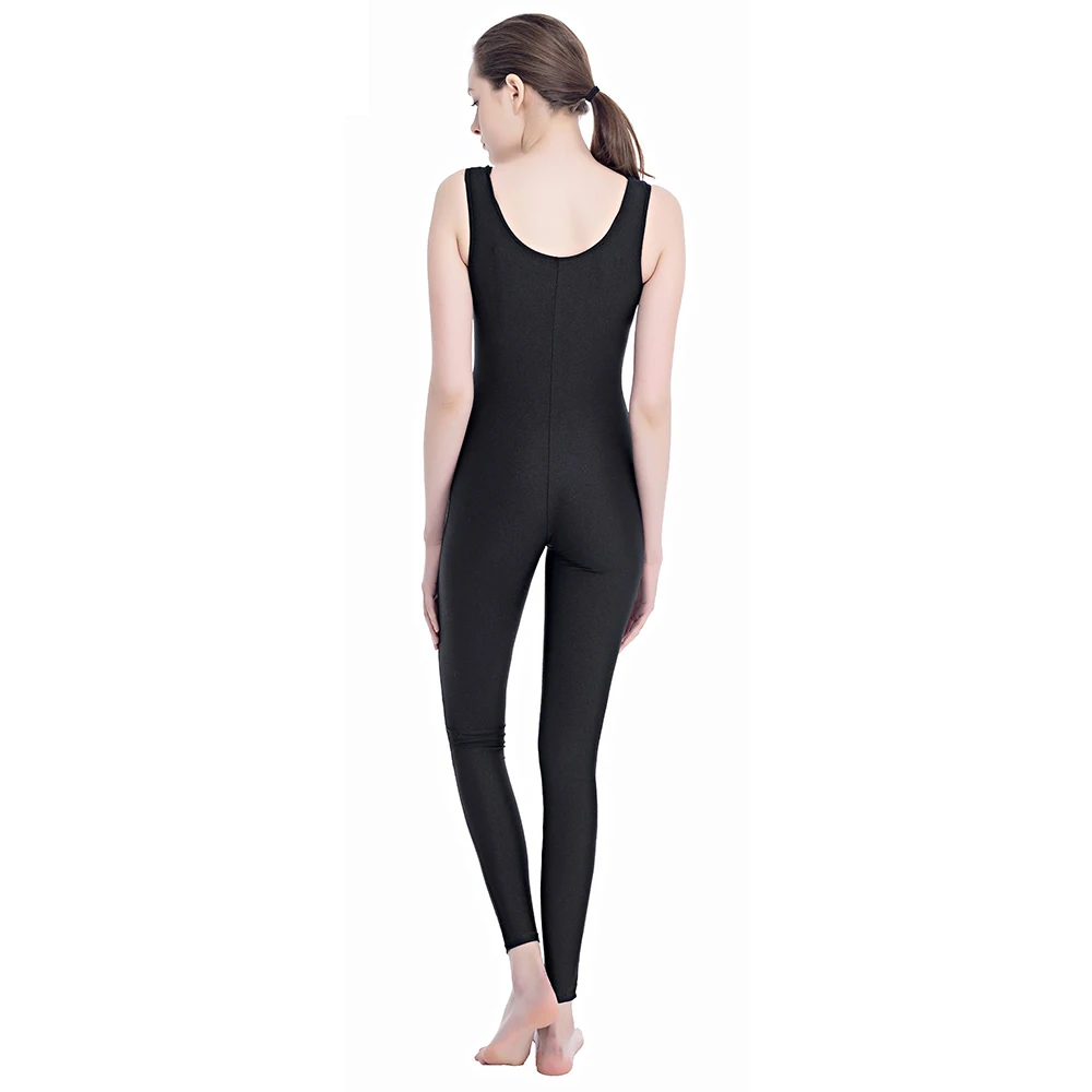 Женский черный Unitards балетное трико из спандекса без рукавов Unitard гимнастический цельный танцевальный костюм для взрослый комбинезон