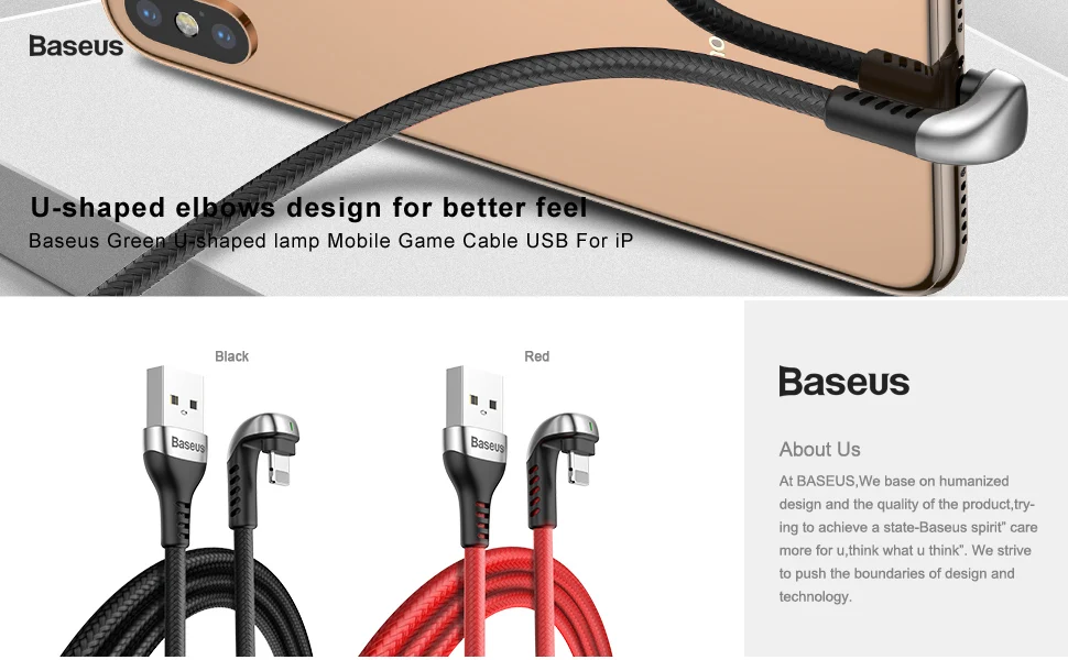 Usb-кабель Baseus для iPhone Xs Max Xr X 2.4A u-образный светодиодный шнур для быстрой зарядки и передачи данных для iPhone 8, 7, 6, 5, iPad
