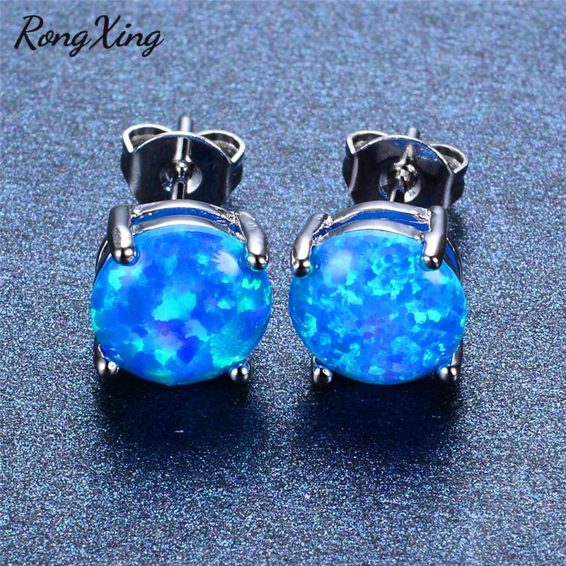 RongXing, 6 мм, круглые белые/синие/фиолетовые серьги-гвоздики с огненным опалом для женщин, 925 пробы, серебряные ювелирные изделия, милые серьги Ear0783
