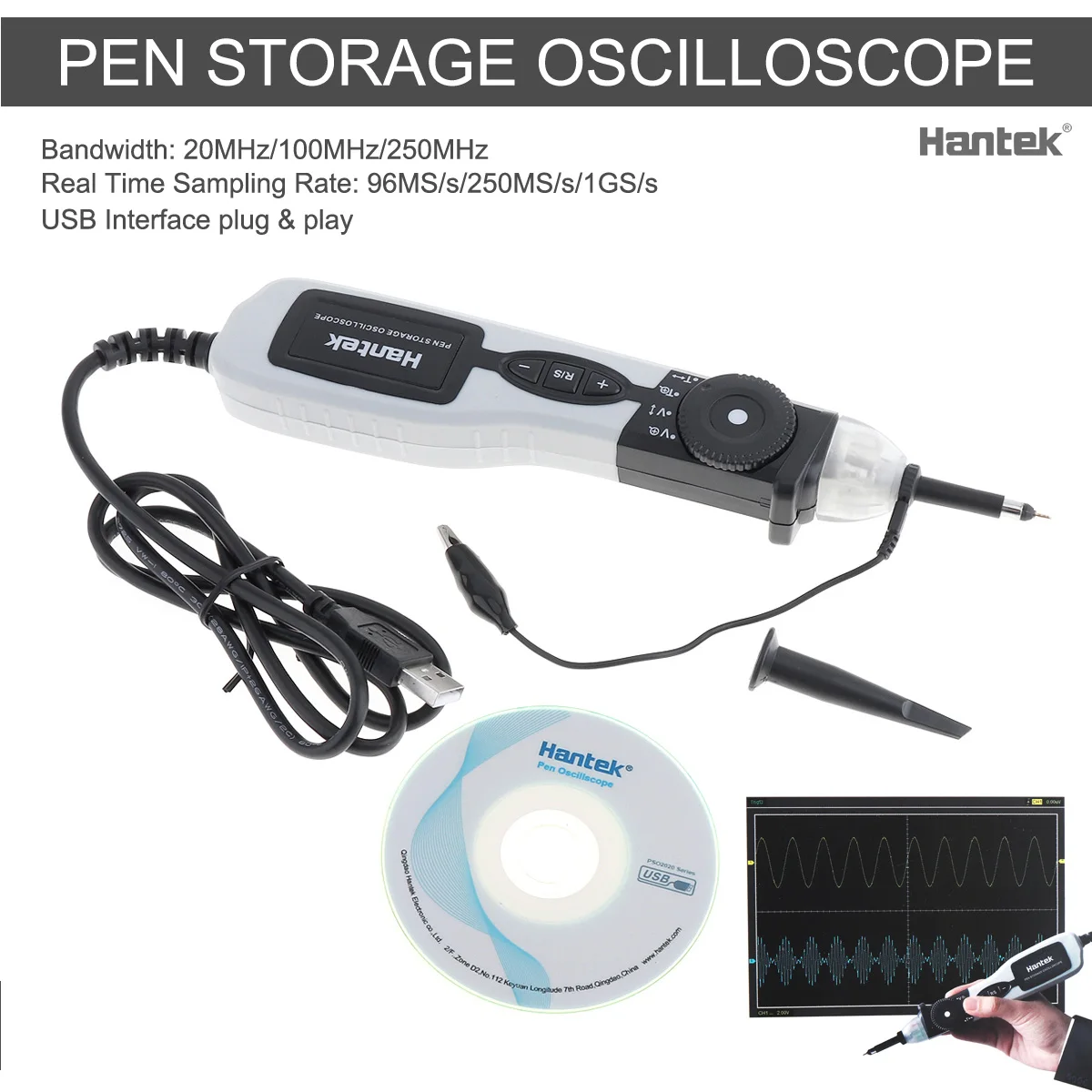 PSO2020 портативный USB ручка типа цифровой осциллограф со светодиодной подсветкой и