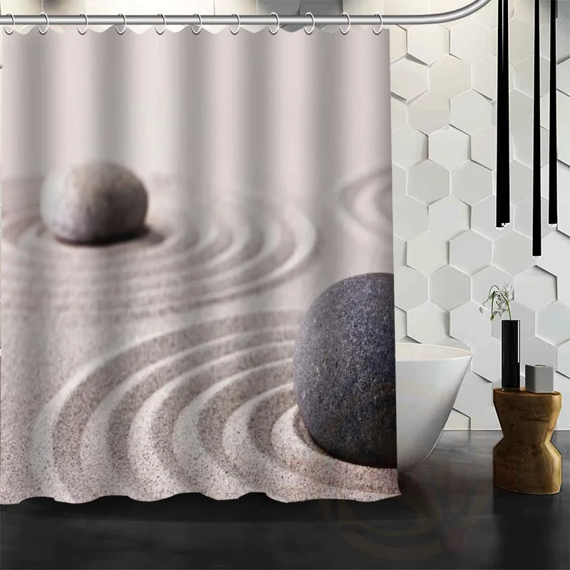 

Custom Zen Stone Sand and stones Waterproof Fabric Bathroom Shower Curtain big size 180x180cm And 180x200cm Free Shipping