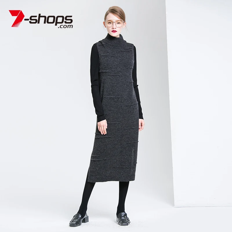 7-Shops зимние женские платья шерсть водолазка Круглый ворот повседневные без