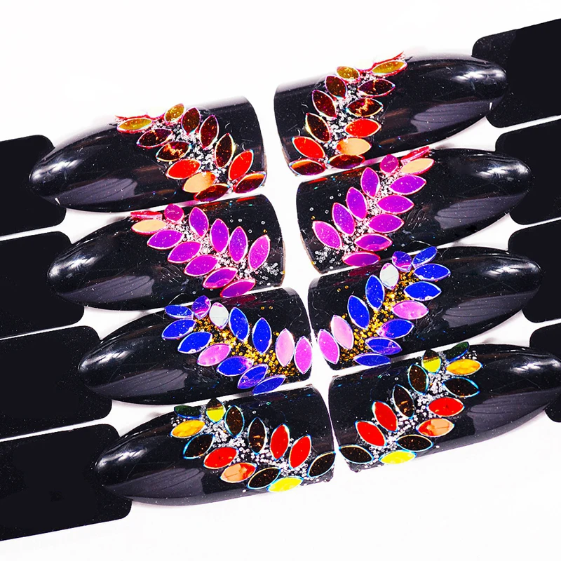 Голографические Блестки для ногтей в форме овального конского глаза цветные 3D