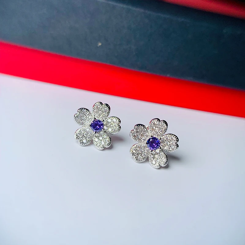 SEVENA серебряные серьги с цветком фианит фиолетовый основной камень модные Jwelry для