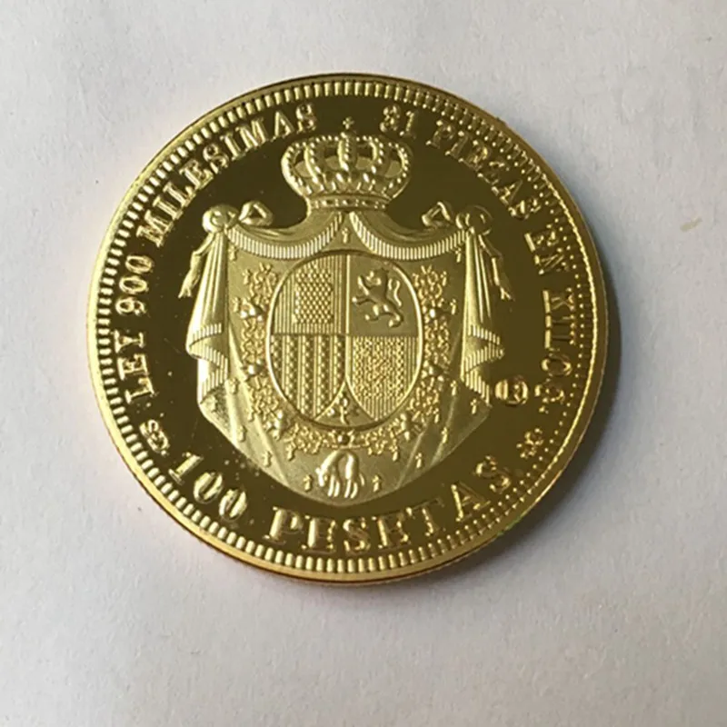 5 шт. 1870 Espana монета 24 K настоящее позолоченное 32 мм Испания значок сувенирное украшение монета