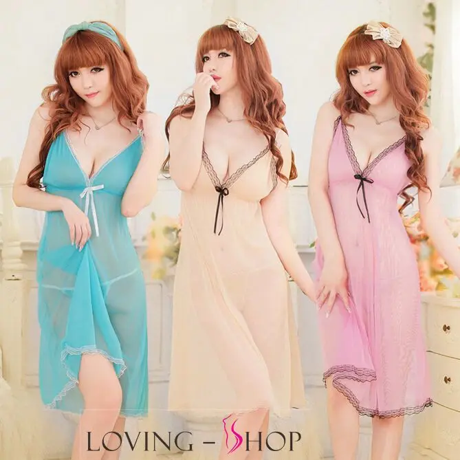 sexy v-neck transparent gauze gown two-piece outfit | Тематическая одежда и униформа
