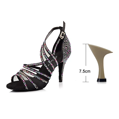 Black 7.5cm Ladingwu Для женщин Бальные Туфли для латинских танцев черный, красный, абрикосовый, коричневый Стразы Танго Сальса обувь на высоком каблуке 6/7. 5/8. 5/9/10 см - Цвет: Black 7.5cm