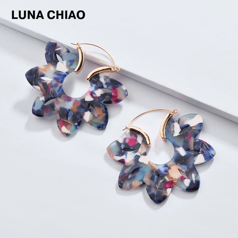 Женские акриловые серьги подвески LUNA CHIAO 7 цветов с большим цветком лотоса и