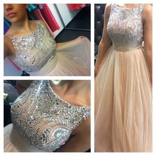 Backless Prom Dresses Scoop Neck Sleeveless Crystal Vestido De Festa Longo A-line Floor-length Long Homecoming | Свадьбы и торжества