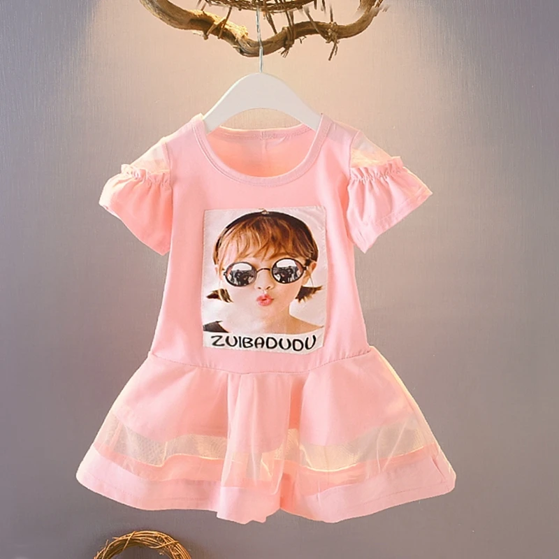 Платье с короткими рукавами для маленьких девочек Забавное платье-пачка