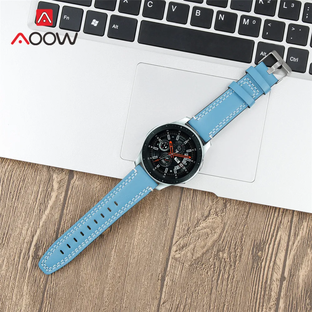 Blue 22 мм ремешок из натуральной кожи для samsung Galaxy Watch 46 мм gear S3 huawei GT Amazfit Stratos Pace Line быстросъемный браслет - Band Color: Blue